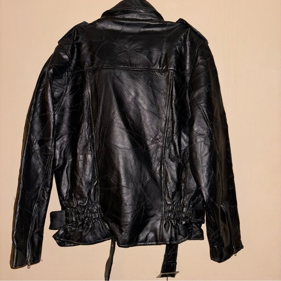 Vintage 90's Flight Path Black Leather Jacket Moto Biker Patchwork Size M - Picture 2 of 12